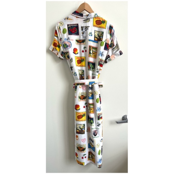 Jane + Delancey Short Sleeve Tropical Fruit Vacation Linen Blend Shirt Dress L - Picture 2 of 10
